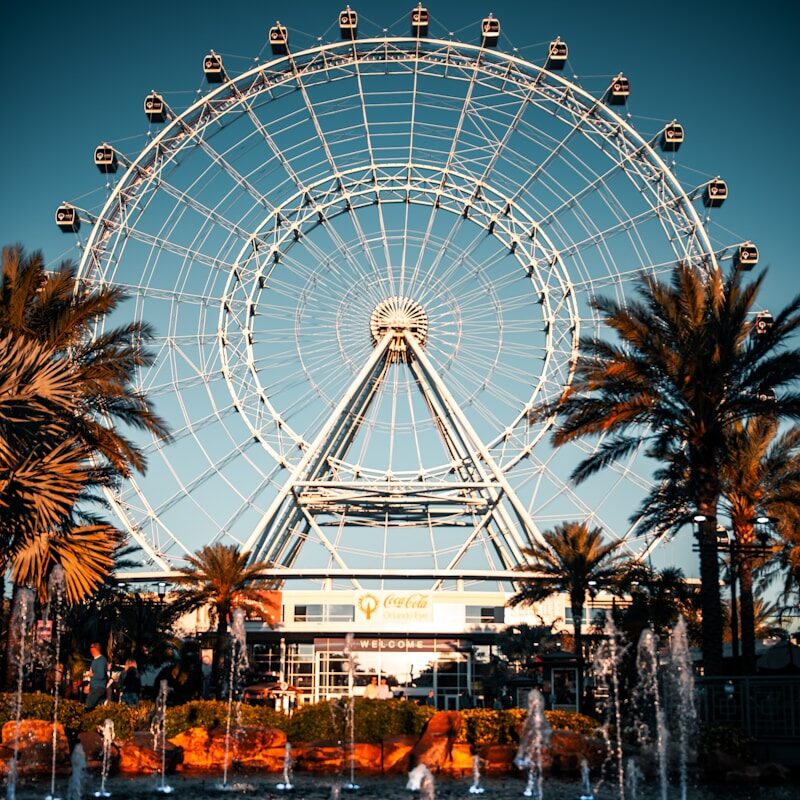 white ferris wheel near body of water during daytime