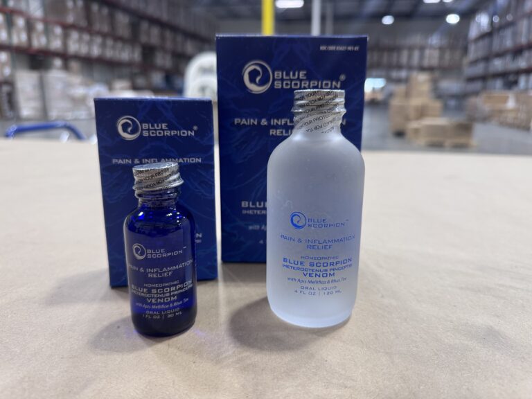 Blue Scorpion bottles, ready for beverage distribution logistics at TCB