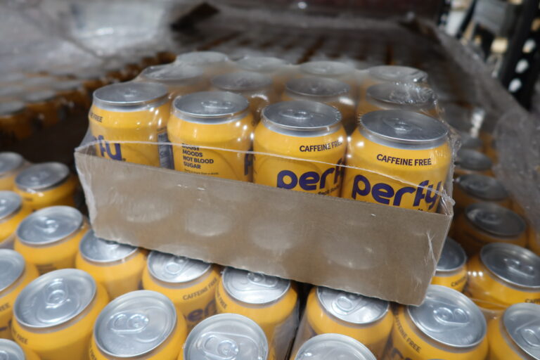 A case of Perfy cans, ready for beverage 3pl services