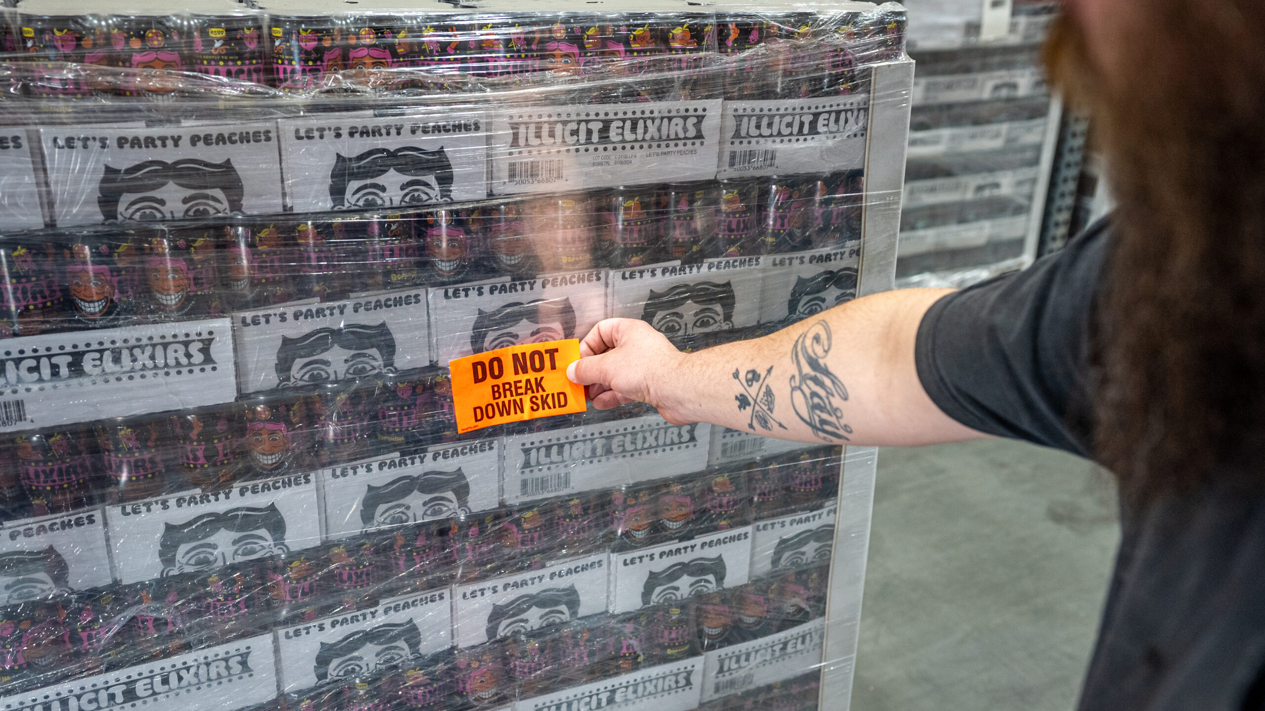 A pallet of drinks in our warehouse, ready for Beverage Distribution Logistics in Florida.