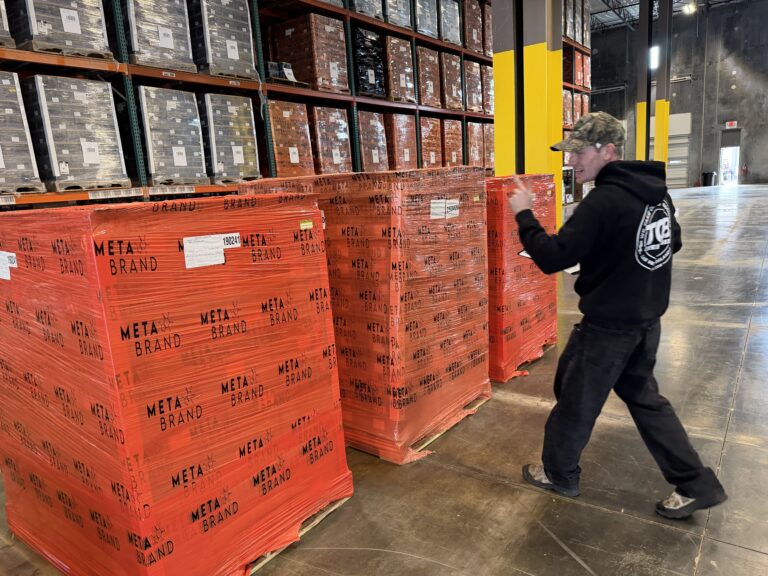 Pallets of Meta Brand drinks working through beverage retail chargebacks.