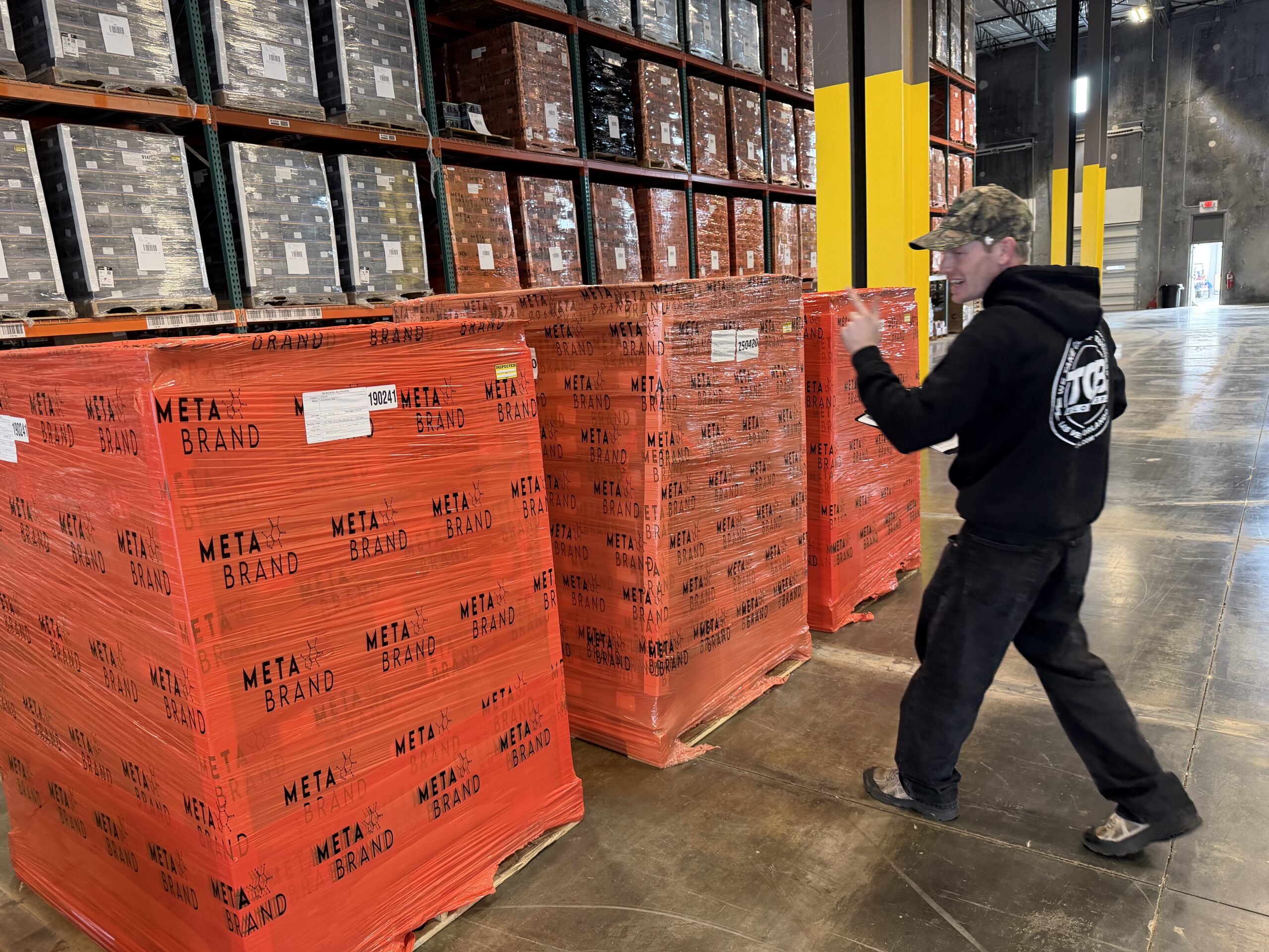 Pallets of Meta Brand drinks working through beverage retail chargebacks.
